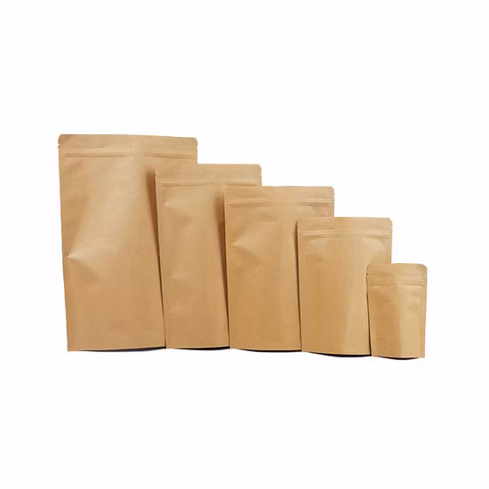 Bolsa de embalagem biodegradável com zíper personalizado, bolsa de papel kraft à prova d'água com zíper para grãos de café, chá, alimentos para animais de estimação