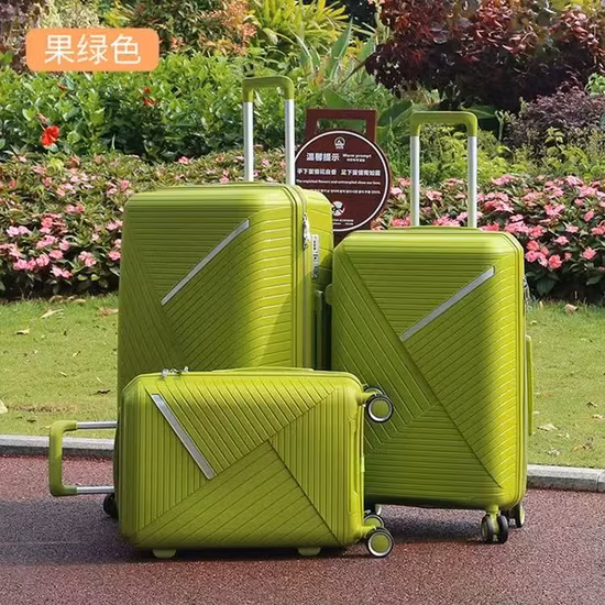 Nova chegada 3 peças 4 conjuntos de peças pp viagem aeroporto trolley spinner bagagem hardside com bloqueio tsa